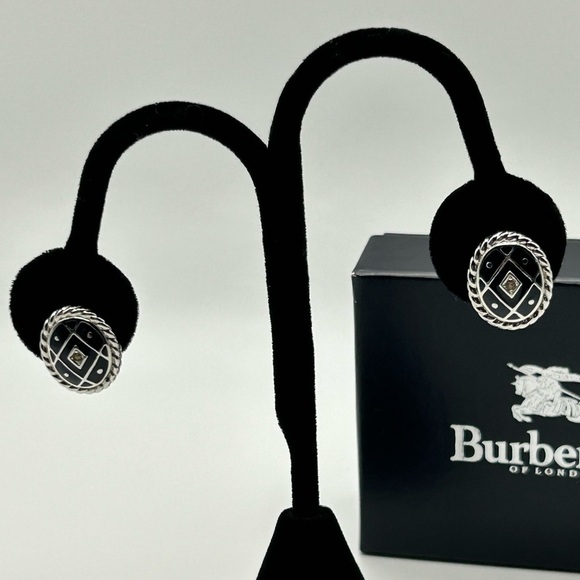 Burberry Navy Blue and Silver Clip Earrings - Picture 3 of 7